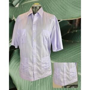 Vintage 80s Barone by Wilson Men's Lavender Cotton Cuban Latin Shirt Size XL